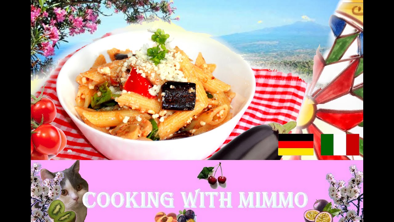 Sizilianischer Nudelsalat mit Aubergienen / Insalata di pasta fredda siciliana con melanzana