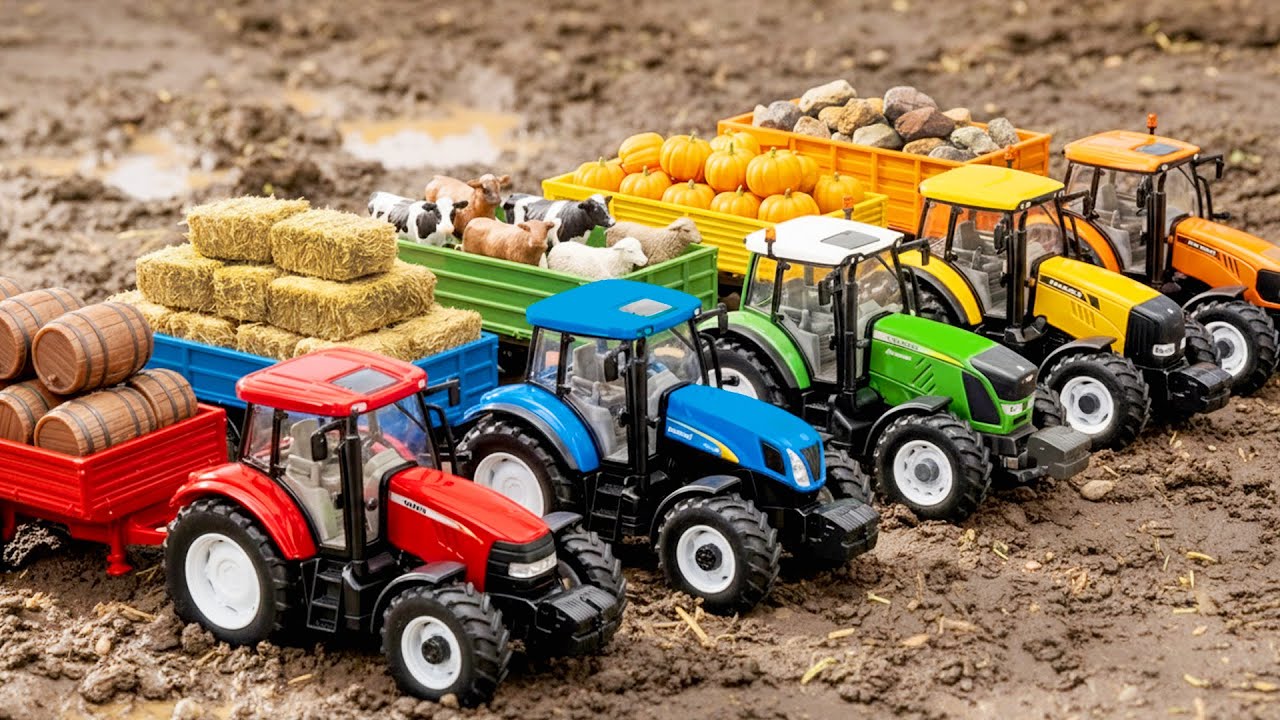 Fill the Trailer! 🚜 5 Colorful Farm Tractors | Learning Colors & Farm Life