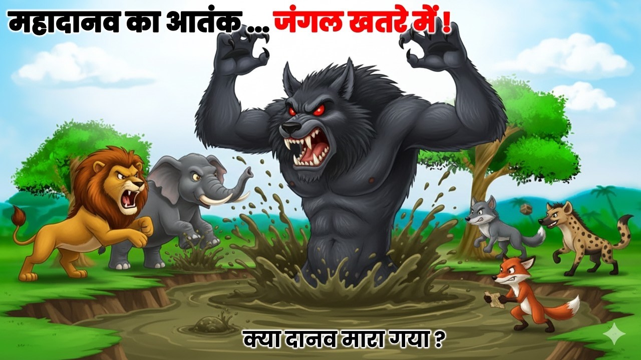 जंगल में महादानव का आतंक! 😱शेर vs महादानव | कैसे हुआ महादानव का अंत ?| Hindi Jungle Kahani #cartoon
