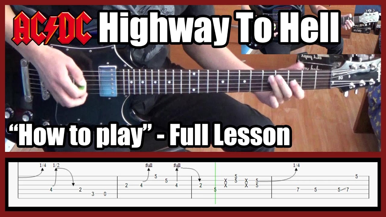 AC/DC Highway To Hell FULL LESSON with tabs (Malcolm Young/Angus Young) | Rhythm guitar and solos