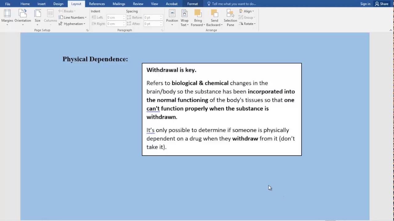 Addiction 1a: A Level AQA: physical & psychological dependence & addiction