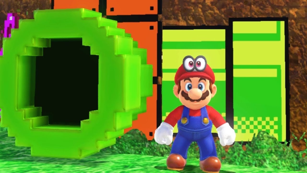 Super Mario Odyssey - All 8-Bit Warp Pipe Locations (2D Mario Sections)