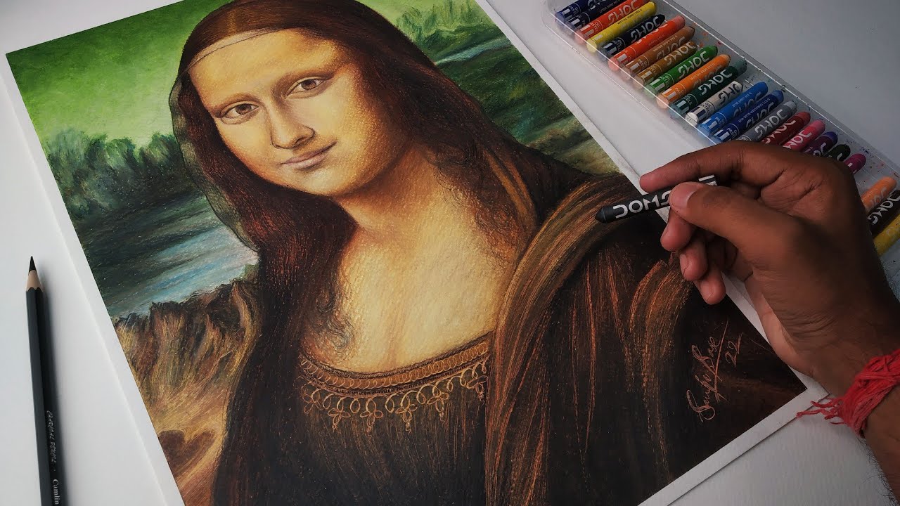 Monalisa drawing with oil pastel,  Step by step Tutorial  | Part - 4