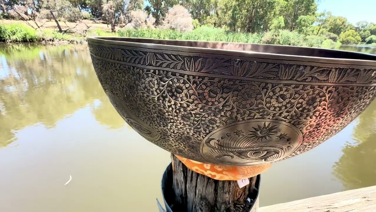 Hand carved 20” Tibetan singing foot/Stand bowl
