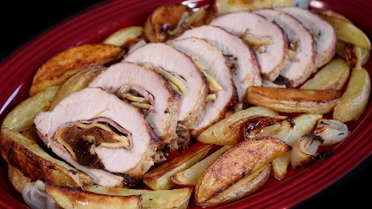 Lomo relleno para Navidad con patatas y cebollas