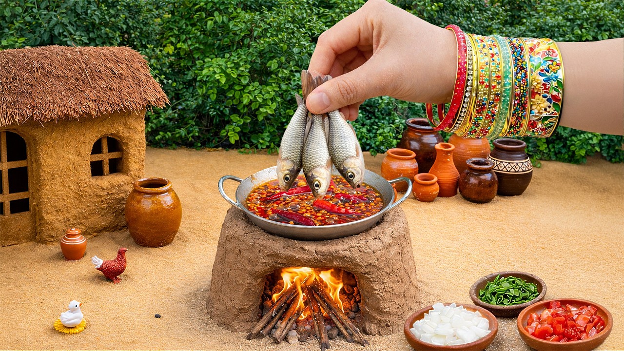 Miniature Stewed Fish with special sauce | Full Fish Treat | Miniature Village Cooking
