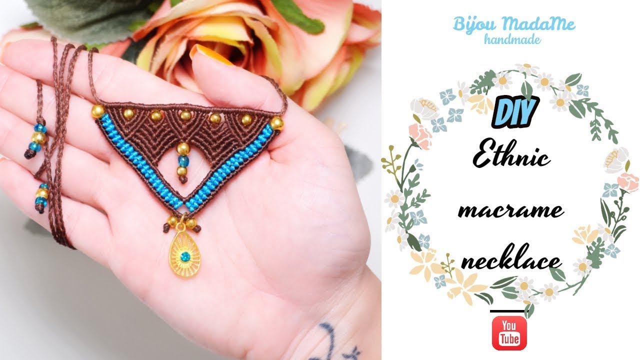How to make an easy ethnic macrame necklace with beads tutorial: boho chic macrame necklace tutorial