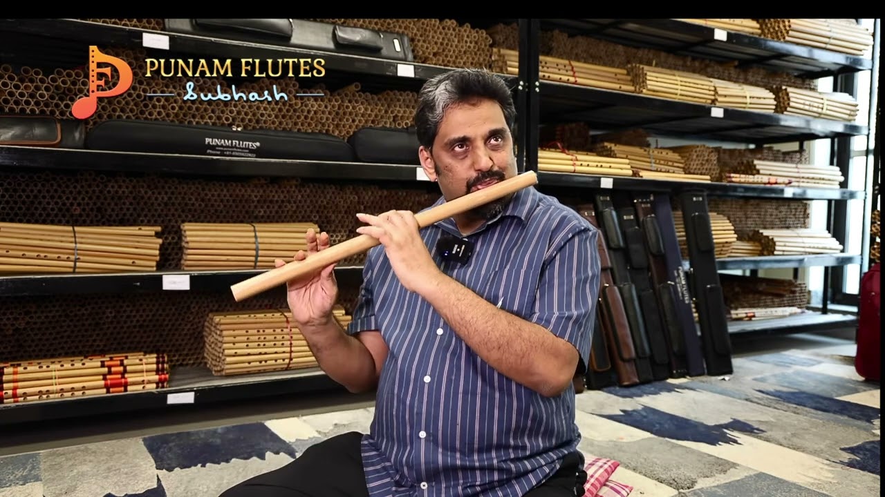 Punam Flutes C Natural Carnatic Flute Checking by Ravichandra Kulur at our Punam Flutes Delhi Shop