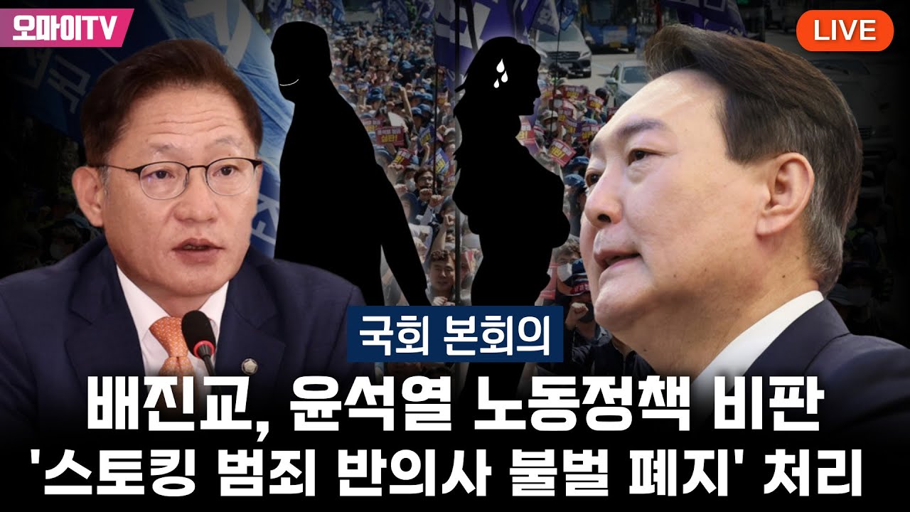 [생중계] 배진교, 윤석열 노동정책 비판+'스토킹 범죄 반의사 불벌 폐지' 처리... 국회 본회의 (2023.06.21 오후)