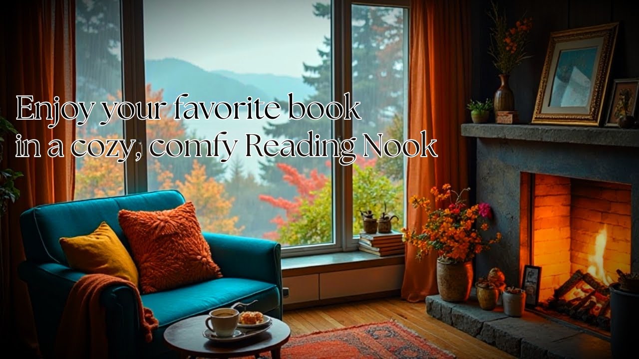 Cozy Autumn Reading Nook: Heavy Rain, Crackling Fire. Ambient Sounds for Sleep, Study, Work. 