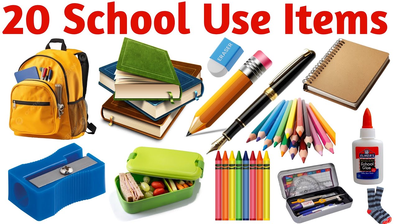 20 स्कूल उपयोग की चीज़ों के नाम सीखें | Learn 20 School Use Items Names for Kids English Vocabulary