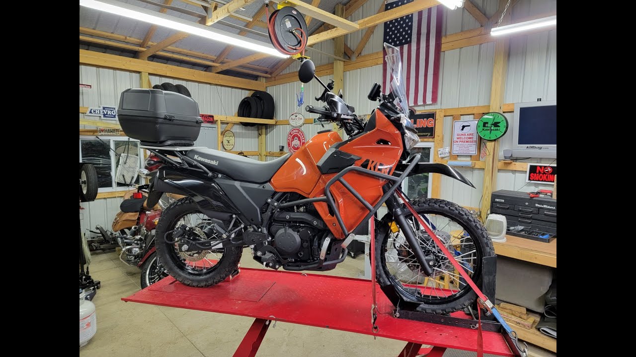 2022 KLR650 T-Rex Upper and Lower Engine Guards and Skid Plate post install.