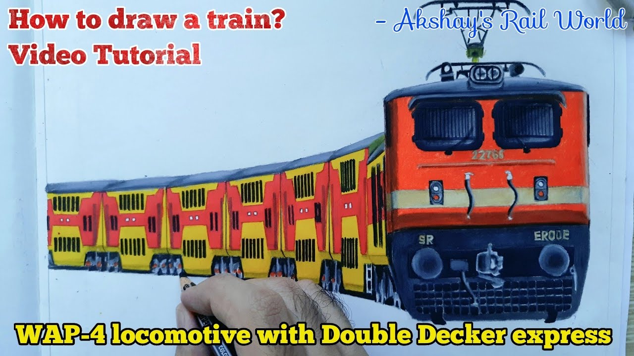 How to draw a train || WAP-4 locomotive hauling Double Decker express || Complete Tutorial!