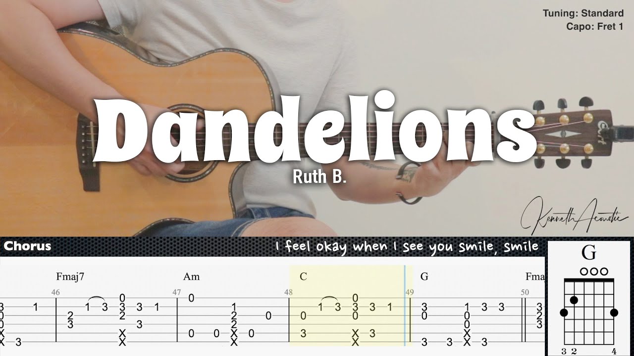 Dandelions - Ruth B. | Fingerstyle Guitar | TAB + Chords + Lyrics