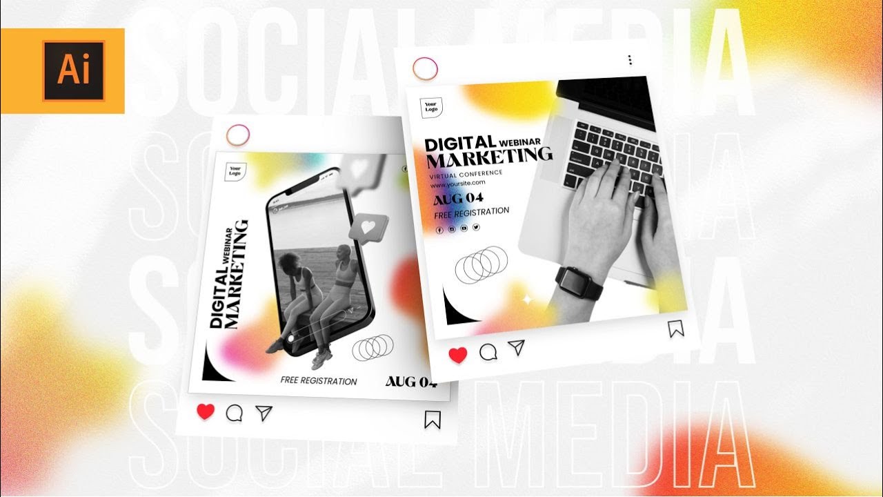 Social Media Post Design in Illustrator I Illustrator tutorial I Digital Marketing I FREE FILE
