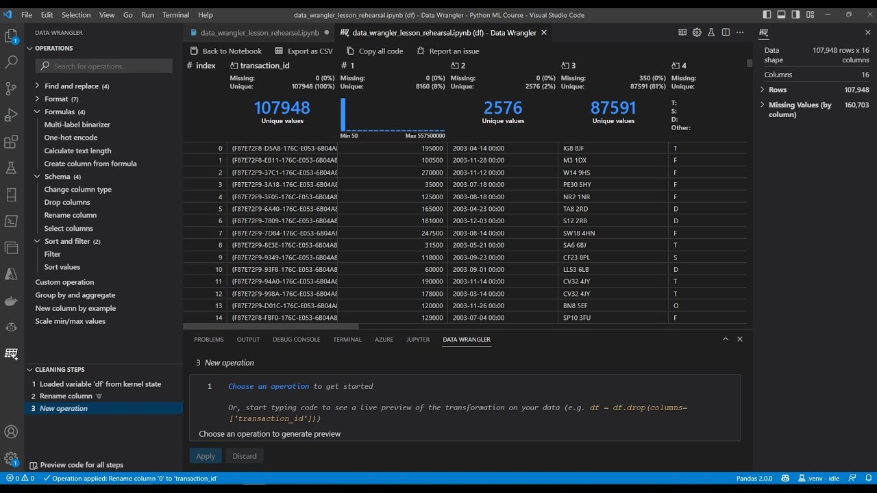 Data Wrangler - Prepare data with Python and pandas in Power Query Style