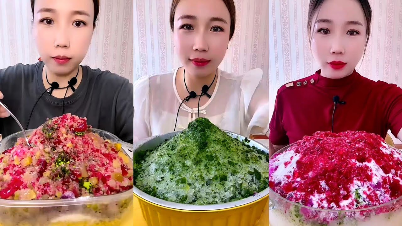 REQUEST || ASMR QIAN SHAVED ICE EATING WITH CRUSHED ICE WITH MATCHA AND MILK POWDER
