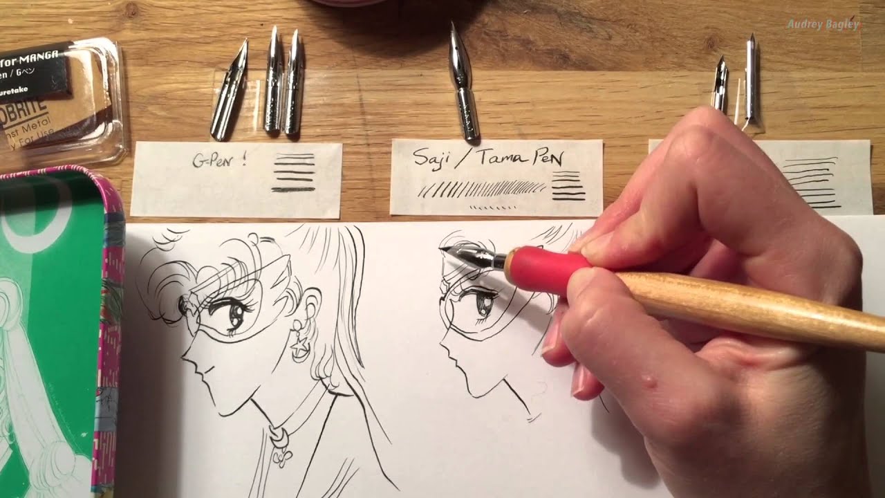 Difference between G-pen, Maru, Saji / Tama Nib Demo - Comic / Manga Fountain Pen Nib Tutorial