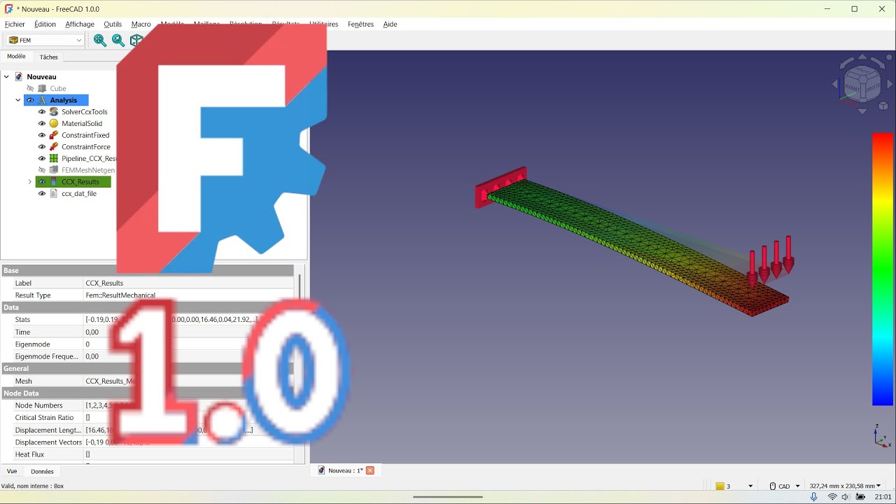Simulation flexion d'une planche avec Freecad FEM