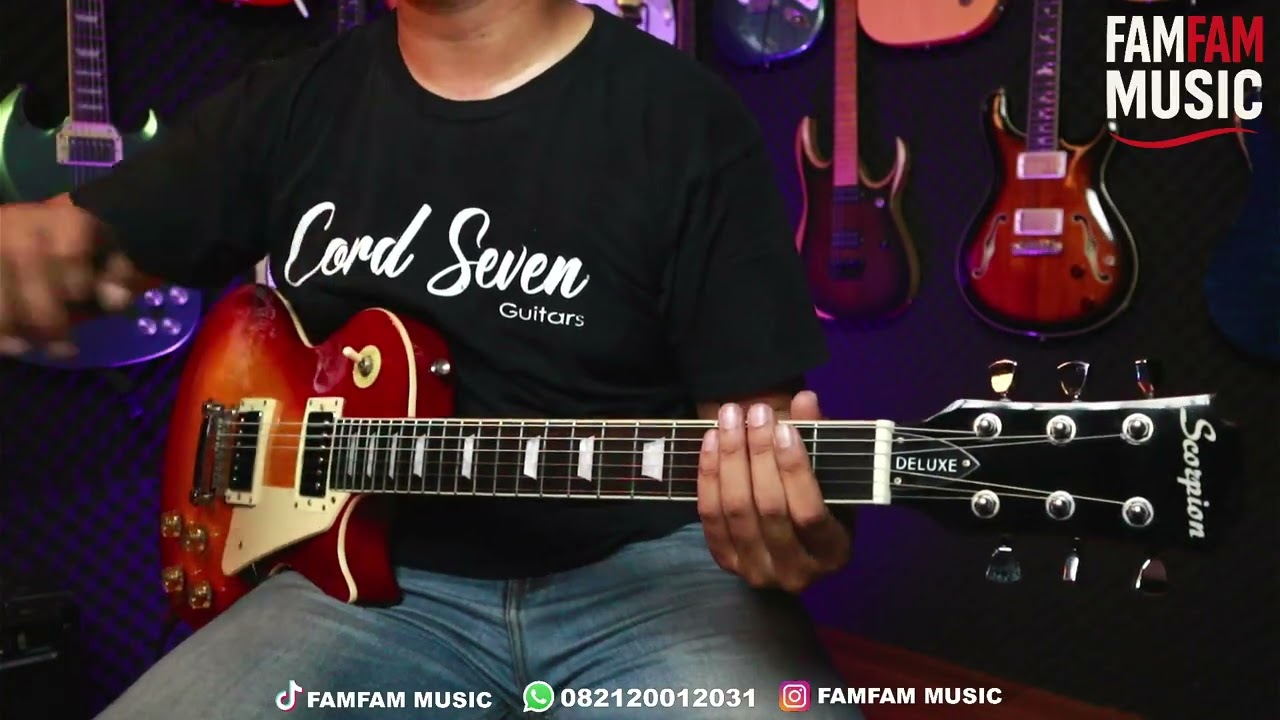 Review Demo Sound Gitar Scorpion Deluxe Series LesPaul LP610 in Cherry Heritage Sunburst by Famfam
