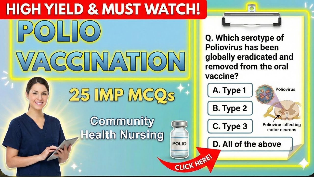 Polio Vaccine 25 MCQs | Community Health Nursing mcqs | JKSSB 2026 | Jr. Staff Nurse/FMPHW/MMPHW