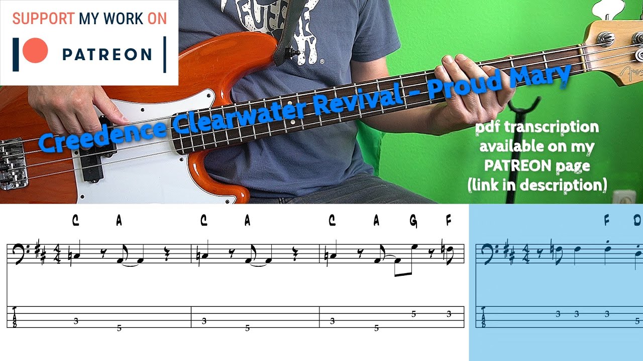 Creedence Clearwater Revival - Proud Mary (Bass cover with tabs)