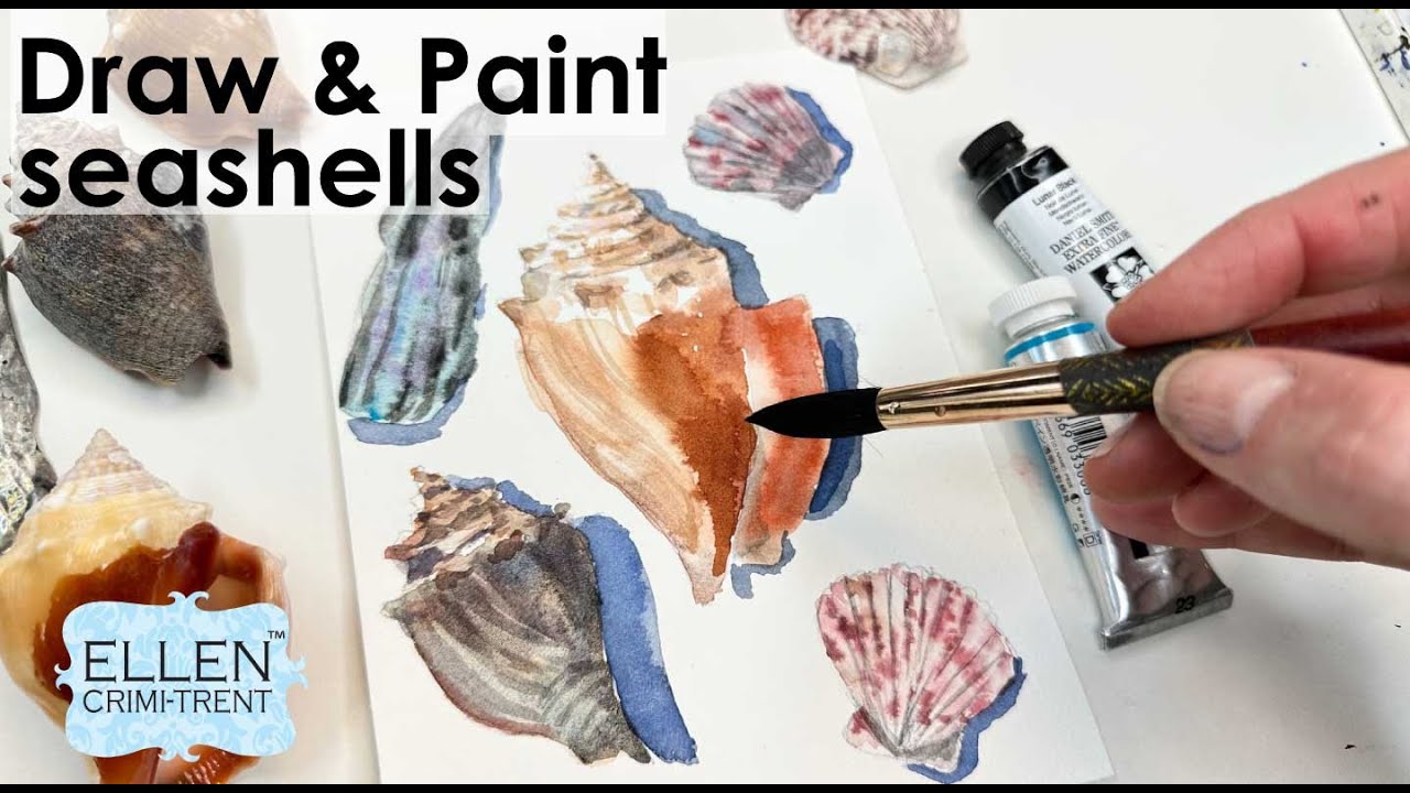 Draw & Paint Watercolor seashells using simple techniques