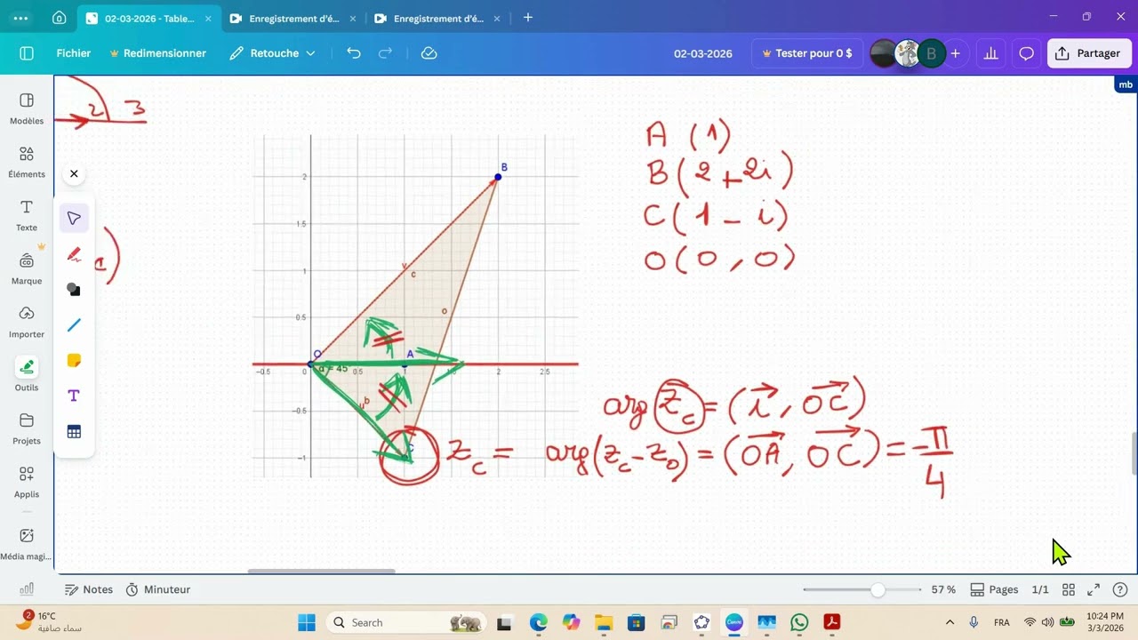 Exercice 21 page 31 Nombres Complexes et Géometrie 4éme  BAC math part3