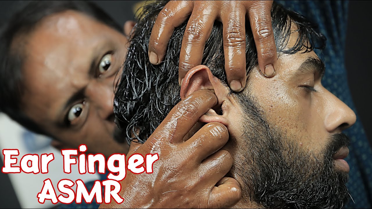 Ear Finger Massage By Big Eyes Barber | Heavy Oil Head And Ear Massage With Satisfying 3d ASMR Sound