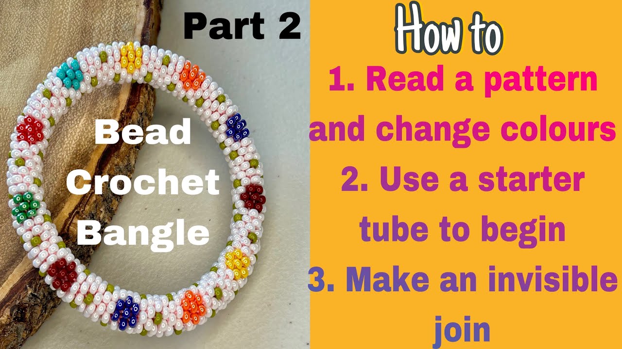 Bead crochet tutorial. Beginner&rsquo;s invisible join bead crochet bangle with a starter rope technique.