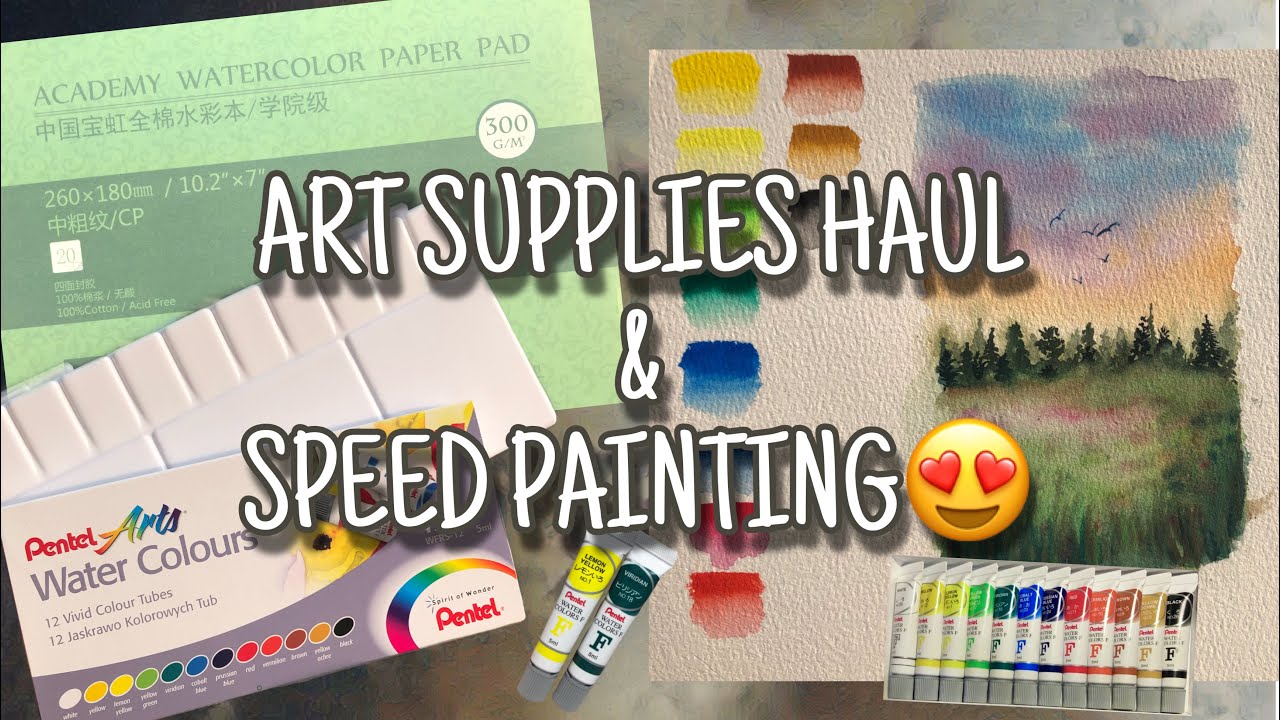 ART SUPPLIES HAUL, PENTEL WATERCOLOR REVIEW AND SPEED PAINTING (INDONESIAN)