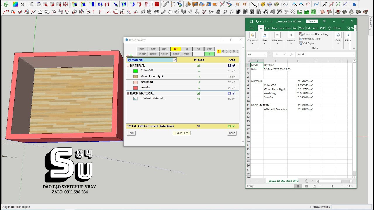 Thống kê vật liệu trong sketchup siêu nhanh và xuất kết quả ra excel