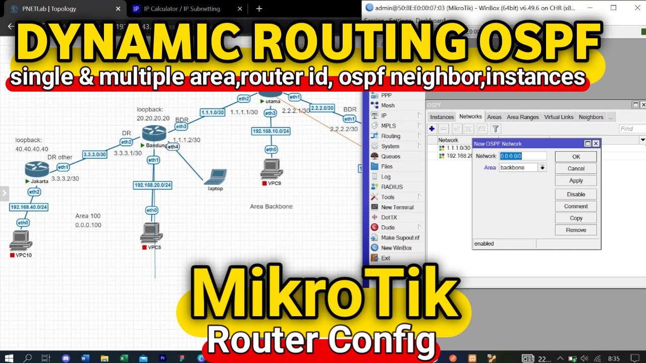 cara konfigurasi routing ospf,ospf multiple area,dynamic routing ospf,ospf mikrotik