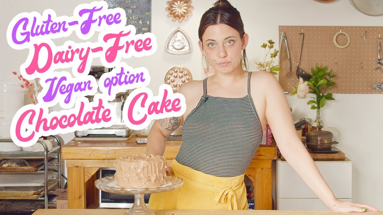 fudgy gluten-free chocolate cake with salted milk chocolate frosting | dairy-free with vegan option!