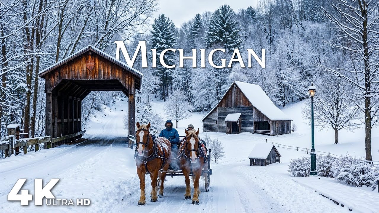 Michigan 4K ❄️ Winter Wonderland of Snowy Forests, Great Lakes & Scenic Roads