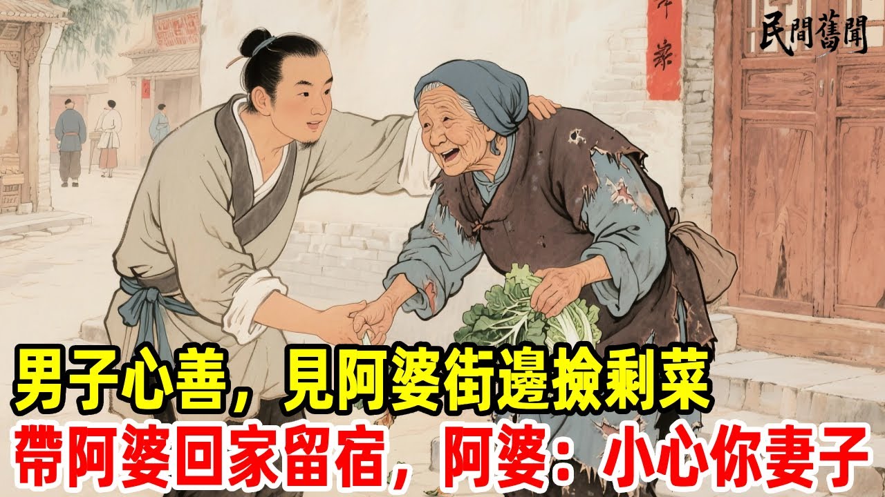 男子心善，見阿婆街邊撿剩菜，帶阿婆回家留宿，阿婆：小心你妻子！#民間舊聞#民間故事 #懸疑 #原創 #故事分享