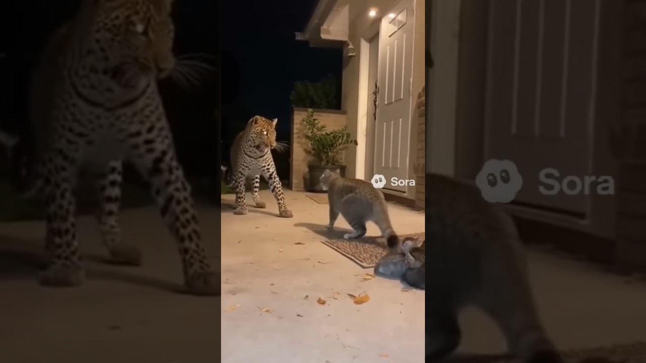 Brave Cat Mom Defends Her Kittens from a Leopard! 💥🐱👑 #shorts