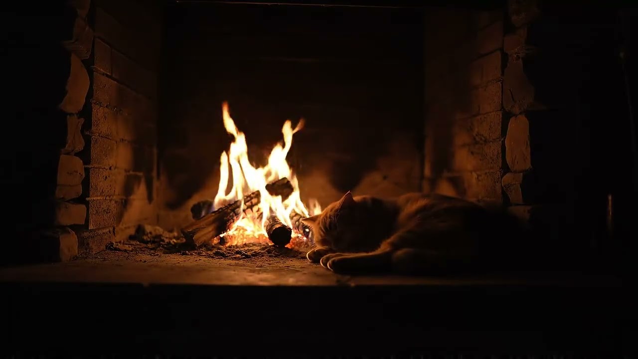 Sleeping Cat by Fireplace 🔥🐈 | 3 Hours of Purring & Relaxing Fire Sounds for Deep Sleep