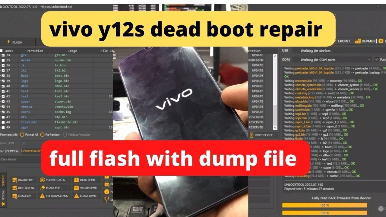 How To Full Flash Vivo Y12s PD2036F Dead Boot Fix Hang on Logo 100% fix with unlock tool