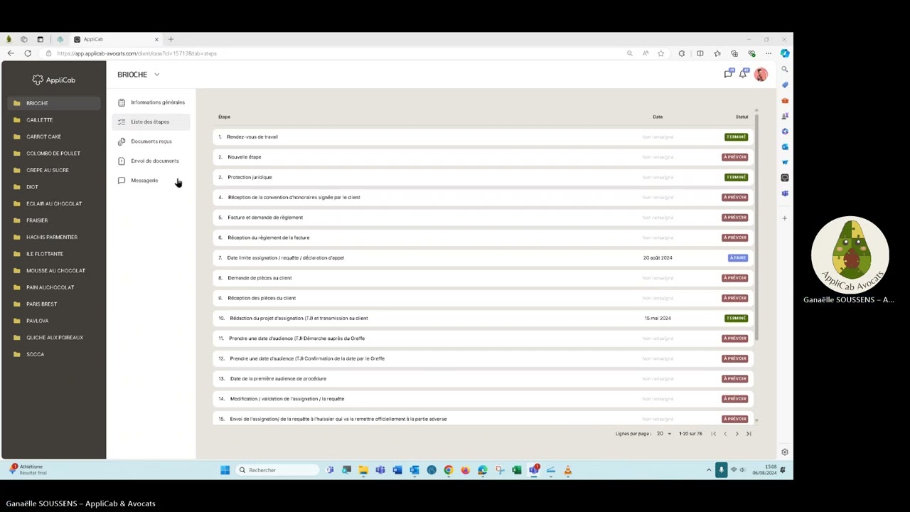 AppliCab Avocats : l'application, côté client