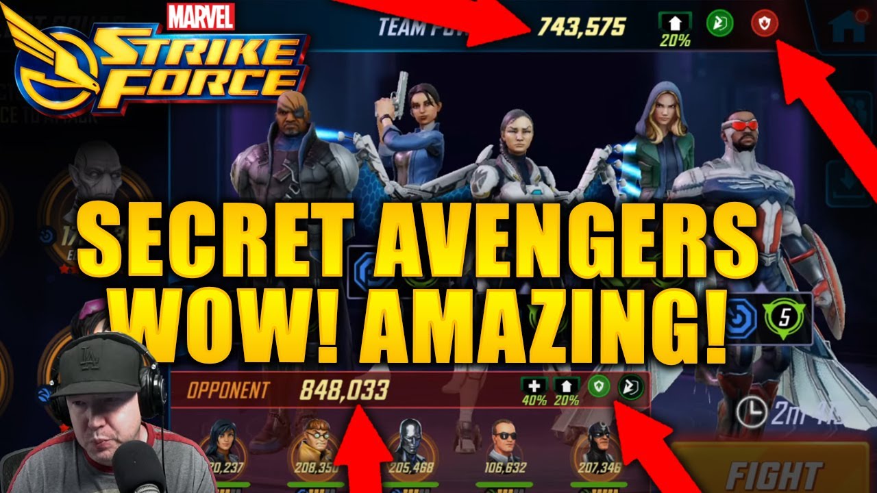 Secret Avengers Are Amazing in War - Big Punch Ups - Alliance War - MARVEL Strike Force - MSF