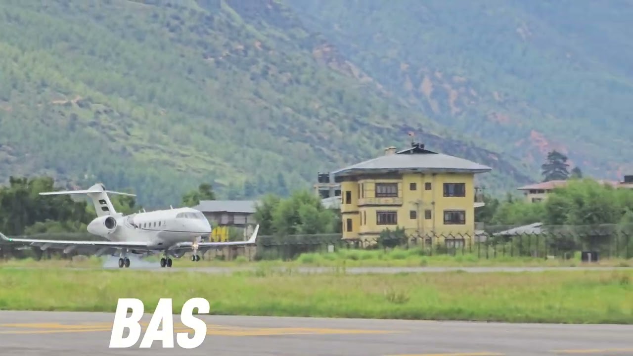 Bombardier Challenger 3500 landing at Paro International Airport