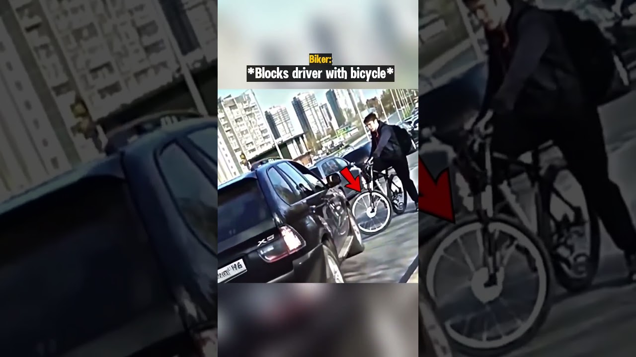 Road Raging Biker Blocks Driver's Way