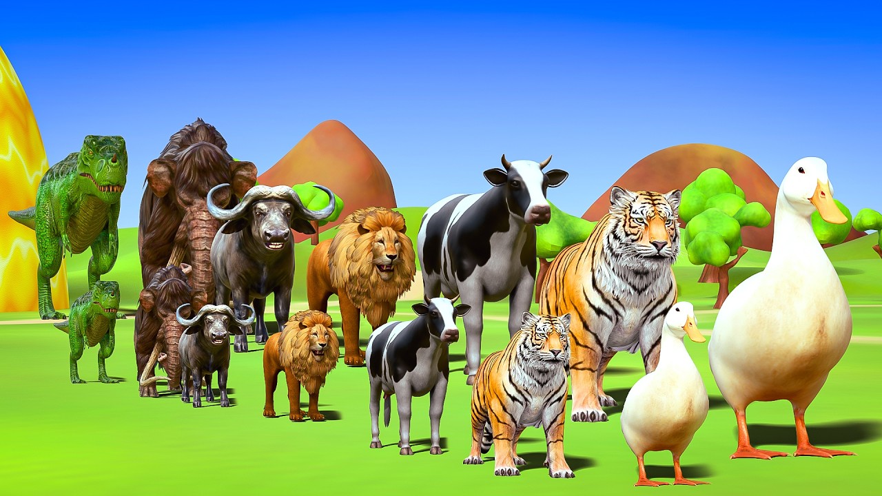 Long Slide Game with Cow Elephant Gorilla Hippopotamus Tiger 3d Animal Game Funny 3d Animals