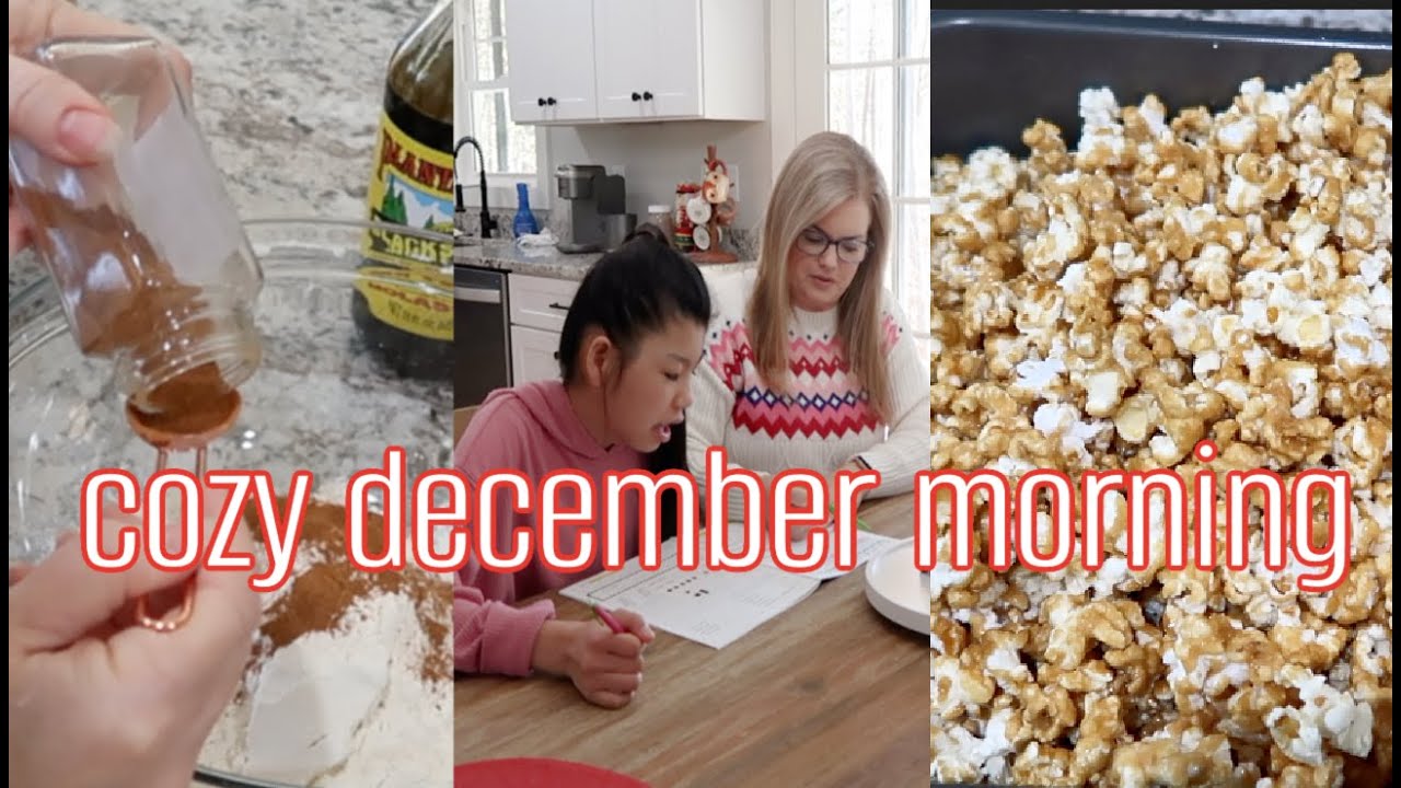 COZY DECEMBER MORNING | gingerbread waffles, caramel popcorn | simple joy filled living