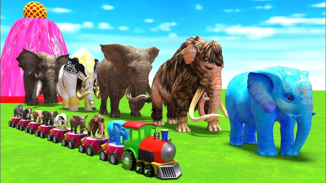 Paint Animals Mammoths and Elephants Size Comparison Fountain Crossing Animal Game Transformation
