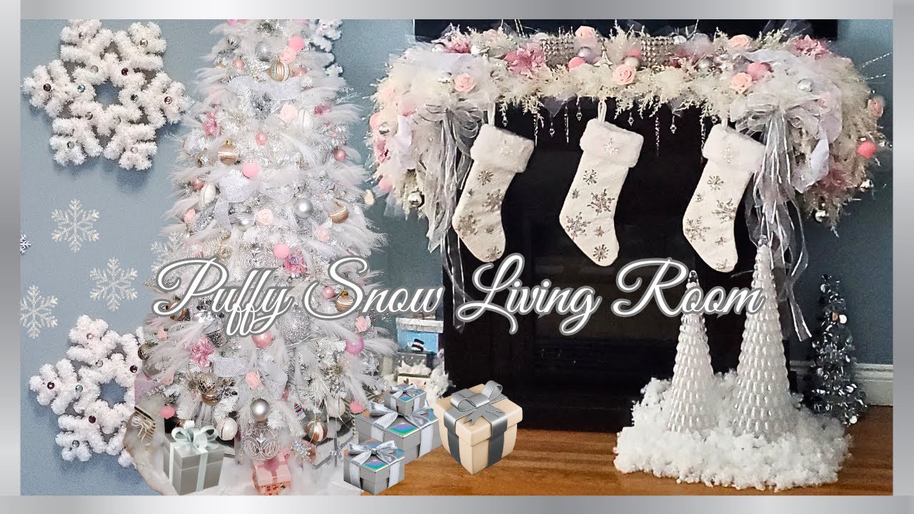 White Christmas Decorate With Me | Puffy Snow Living Room on a Budget