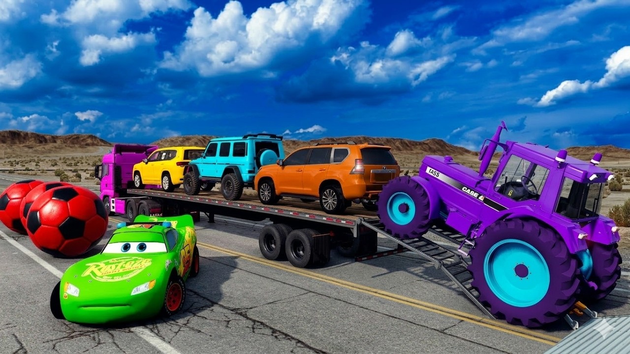 Flatbed Truck Mcqueen | Transportation with Truck - Pothole vs Car #015 - BeamNG.Drive