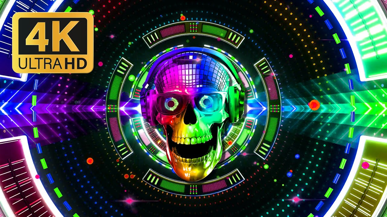[4K] Night Music Neon Disco Skull - 3 Hours Background Party For Bar, Club
