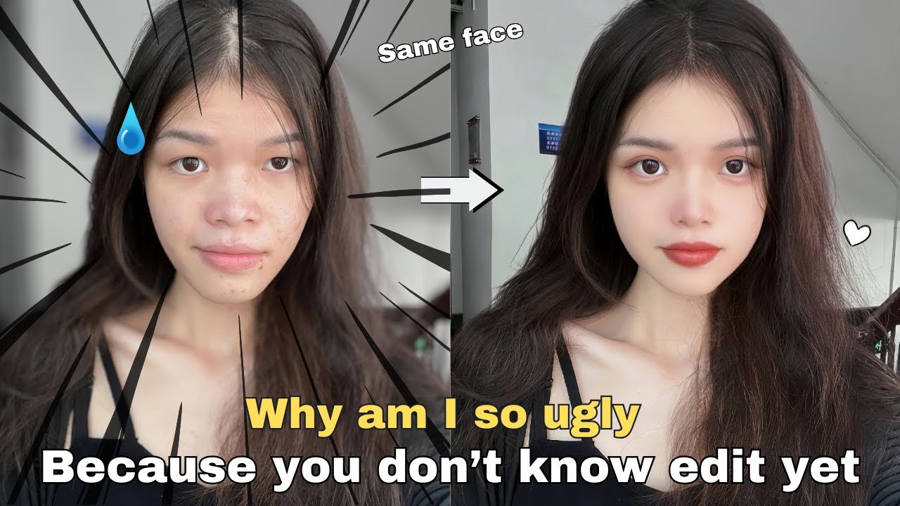 My Ugly Face To Pretty Glass Skin Makeup Editing Tutorial😍Easy editing with xingtu app💖